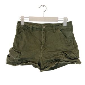 Indigo Rising Raw Cut Frayed Hem Distressed Cargo Green Jean Shorts Size 5/27
